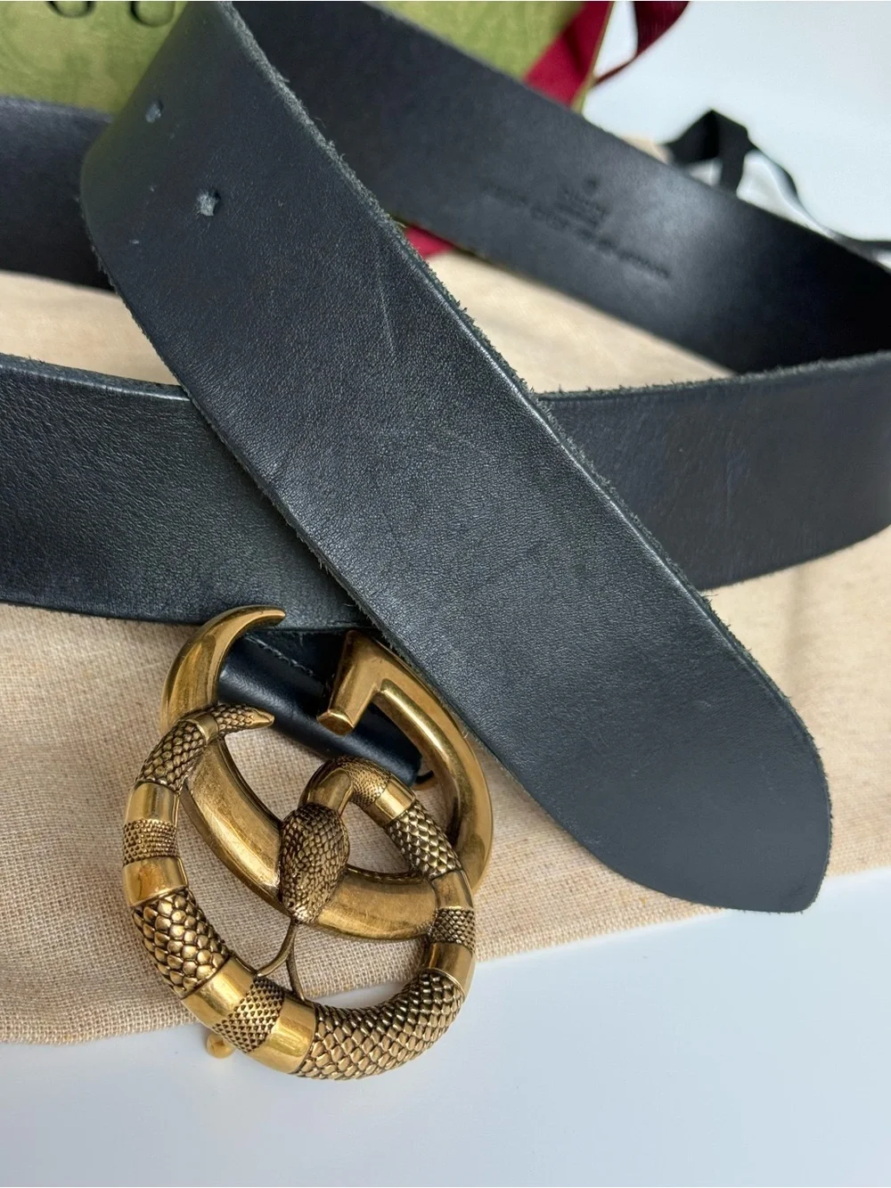 Authentic Gucci Kingsnake GG Buckle Leather Belt | Box, Dust Bag Included